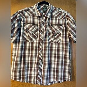 Smoke Rise Vintage Look White & Brown Plaid Men's Shirt